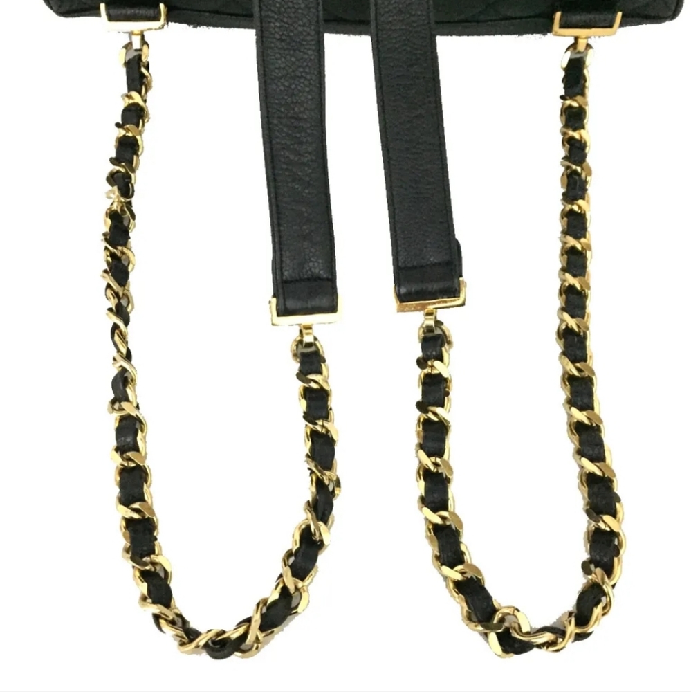 CHANEL Quilted Matelasse CC Logo Caviar Skin Chain Backpack Black - Picture 5 of 11